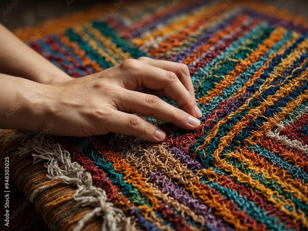 Close-Up of Hands Weaving a Persian Rug Close-Up of Hands Weaving a Persian Rug