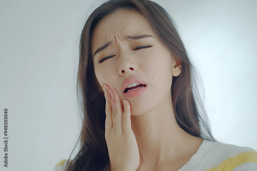 Closeup portrait of woman having toothache isolated on white background. Female suffering with a painful, hurting or inflammation in her mouth Closeup portrait of woman having toothache isolated on white background. Female suffering with a painful, hurting or inflammation in her mouth