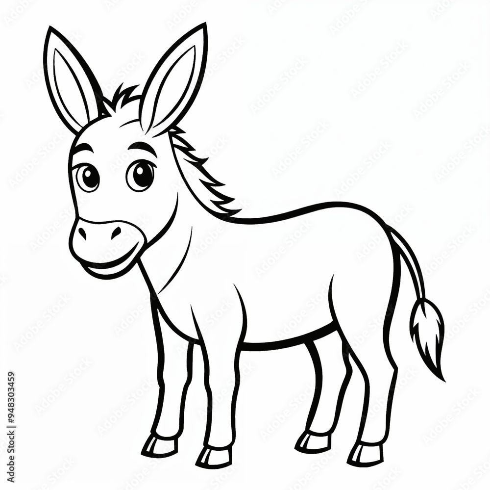 Cartoon Donkey Outline in Black and White for Coloring and Education Cartoon Donkey Outline in Black and White for Coloring and Education