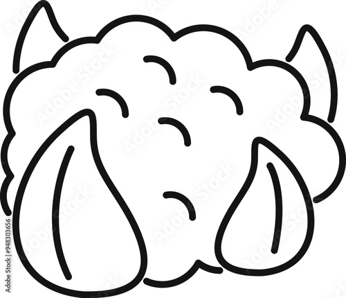 Line drawing of a crying broccoli with tears running down its face