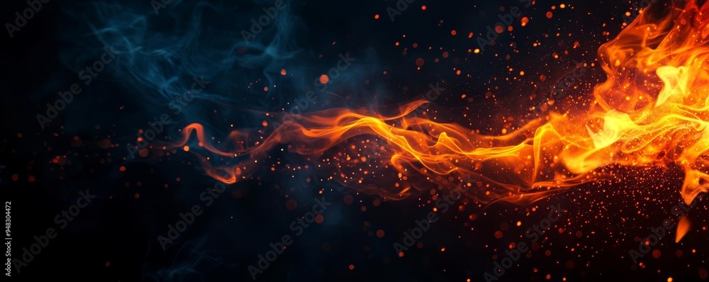 Tongues of fire casting a bright glow on a dark black canvas, with smoke gently swirling around Tongues of fire casting a bright glow on a dark black canvas, with smoke gently swirling around