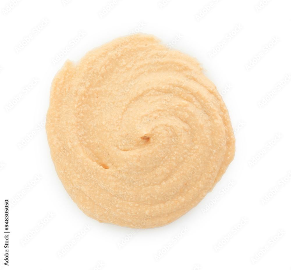 Sample of delicious hummus isolated on white, top view Sample of delicious hummus isolated on white, top view