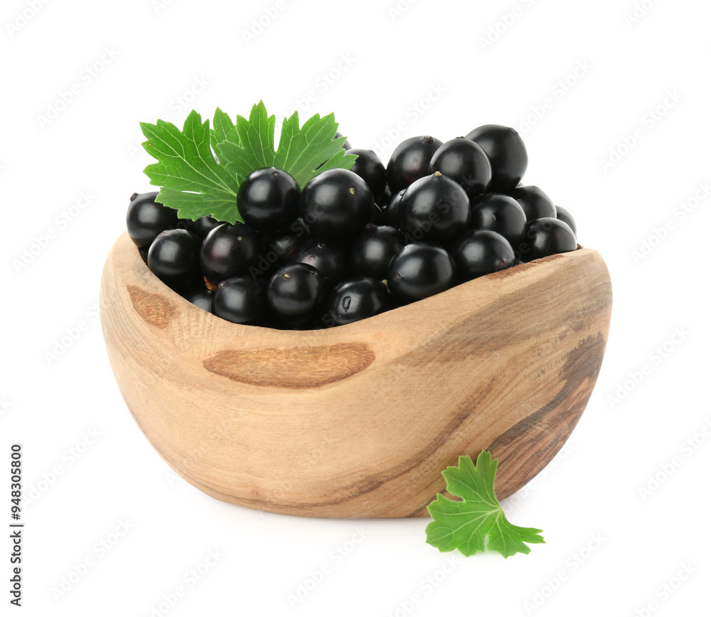 Fresh ripe black currant berries with leaves isolated on white Fresh ripe black currant berries with leaves isolated on white