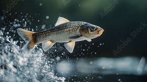 Leaping Carp Fish Splashing in Tranquil Water