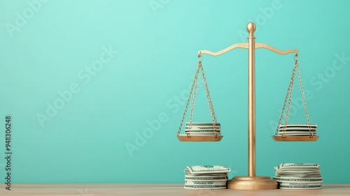 Financial balance, scales with money on each side, 3D illustration photo