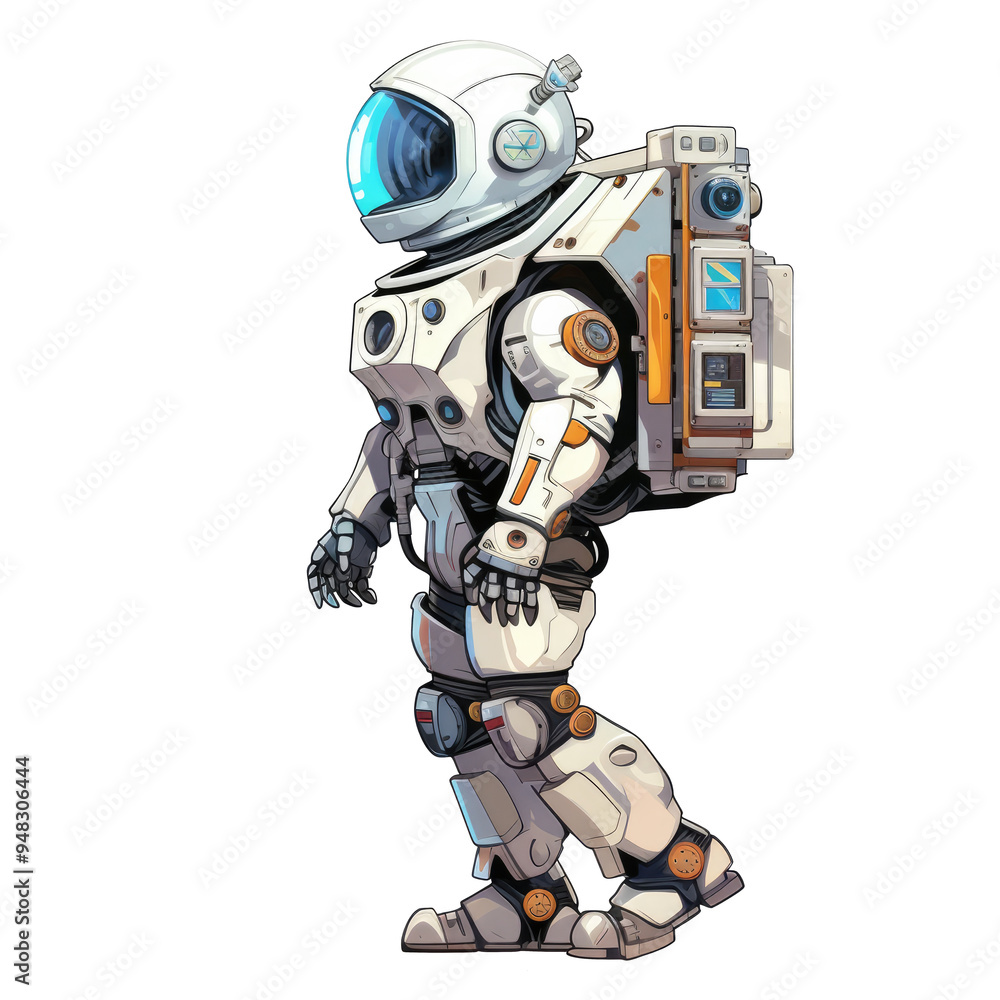 An illustration of a robot astronaut walking An illustration of a robot astronaut walking