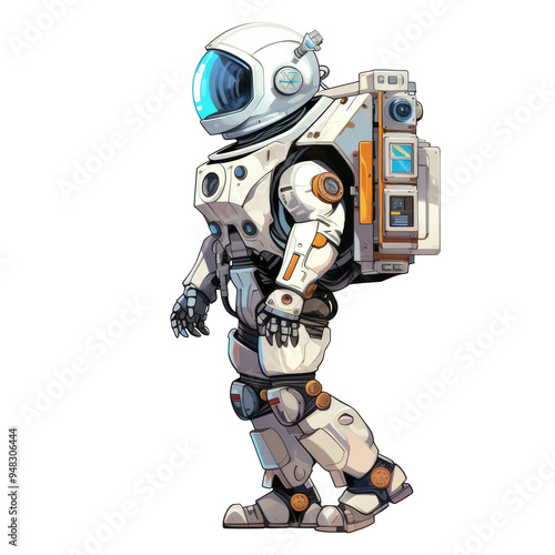 An illustration of a robot astronaut walking