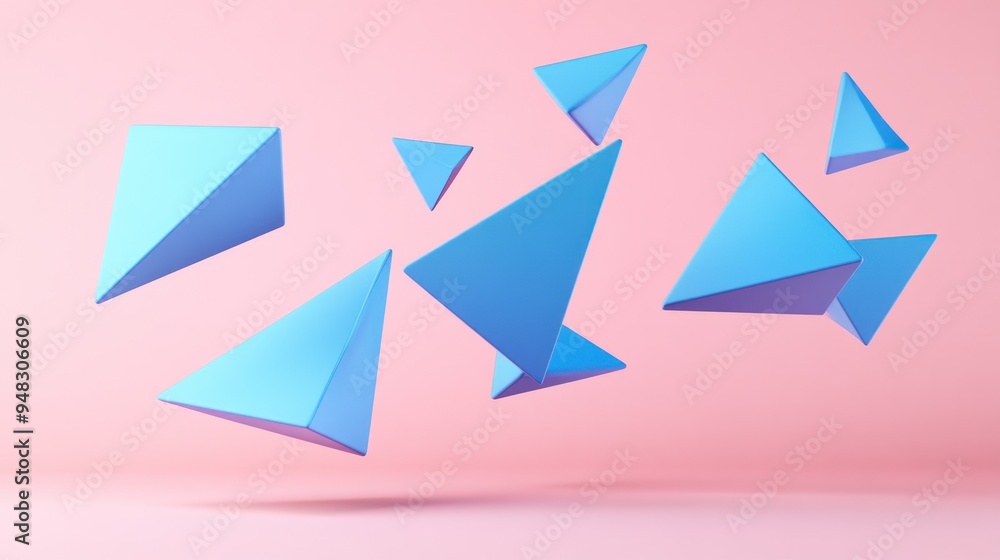 Abstract Geometric Shapes Floating in Pink Abstract Geometric Shapes Floating in Pink
