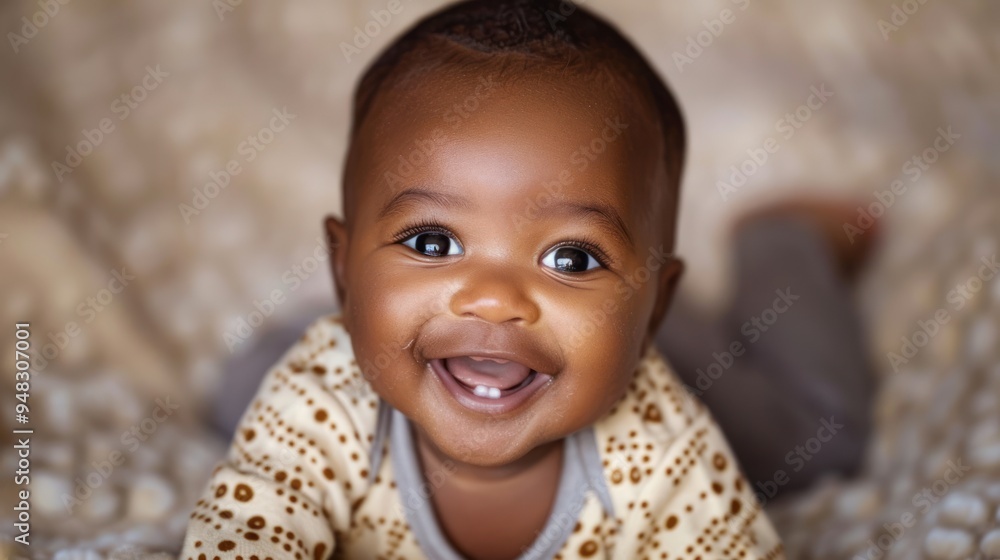 Adorable American baby with a big smile, wearing a cute outfit Adorable American baby with a big smile, wearing a cute outfit