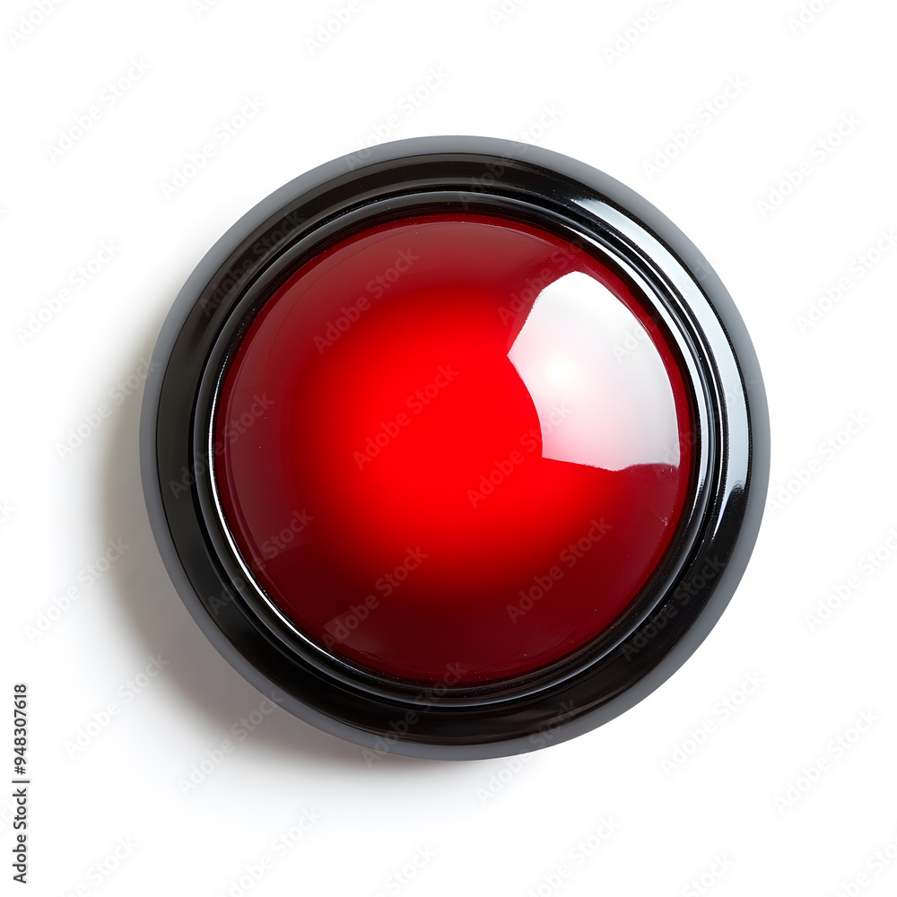 Top view red light round button isolated on white background Top view red light round button isolated on white background