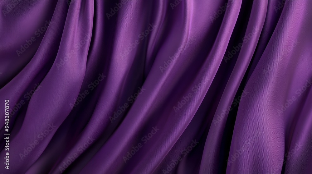 Obraz premium A close-up of a deep purple silk fabric with soft, smooth, flowing folds. The fabric is luxurious and elegant, symbolizing royalty, mystery, and sophistication. The image is perfect for use in design,