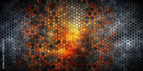 a metal rusty grille in a fine mesh, all covered with orange spots from old age and dilapidation photo