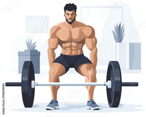 Athlete in para powerlifting bench press, determined expression, minimalistic background, flat design illustration