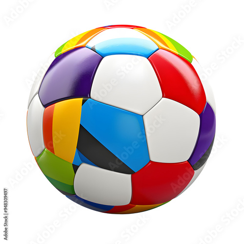 Colorful soccer ball with a rainbow pattern. Isolated on transparent background