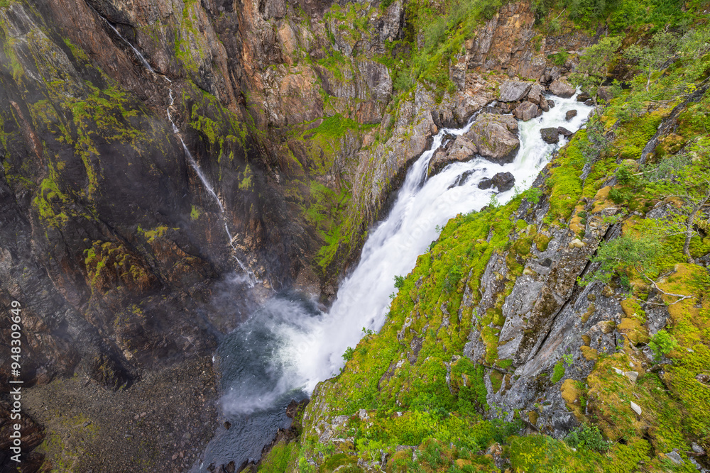 High angle view of the Vøringsfossen waterfall in Vøringsfoss, Norway High angle view of the Vøringsfossen waterfall in Vøringsfoss, Norway