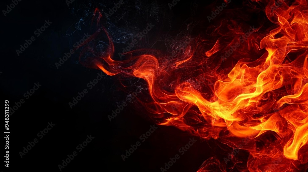 Bright firelight and vibrant tongues of flame against a solid black background, with drifting smoke Bright firelight and vibrant tongues of flame against a solid black background, with drifting smoke