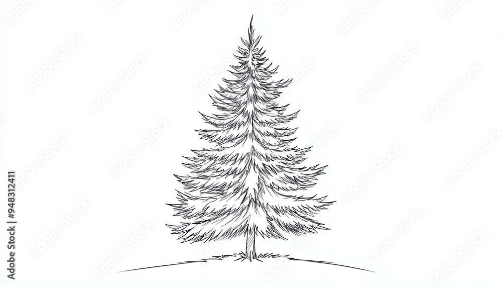 Obraz premium Hand-drawn sketch of a fir tree isolated on white background.