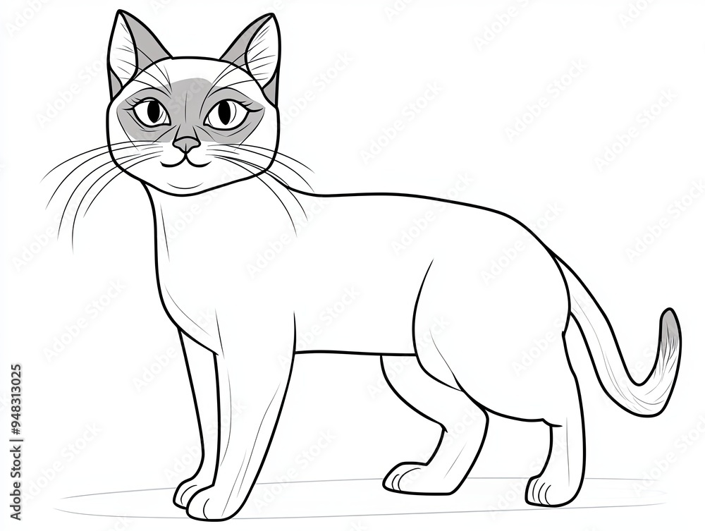 Fototapeta premium A simple line drawing of a cat standing with its tail curled behind it.