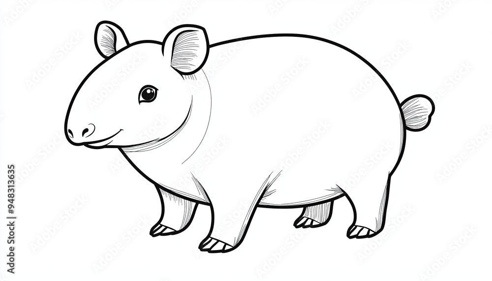 A simple line drawing of a cute, cartoon-style tapir. A simple line drawing of a cute, cartoon-style tapir.