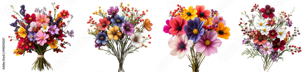 Colorful wildflower bouquet with mixed blooms vibrant garden arrangement transparent background Colorful wildflower bouquet with mixed blooms vibrant garden arrangement transparent background