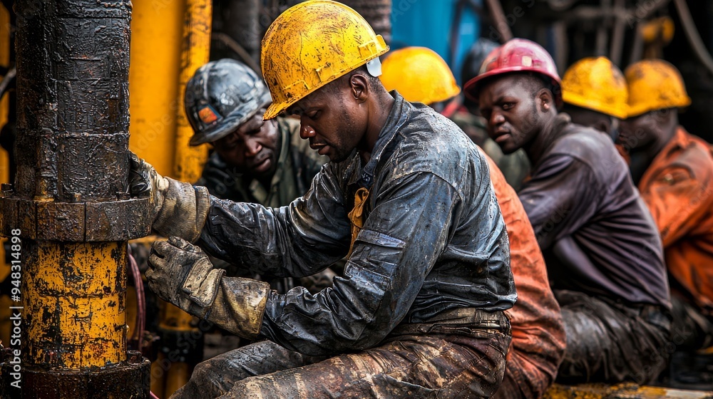 Health and Safety Techniques: Oil Field Workers Practicing Safety in Rugged Conditions Health and Safety Techniques: Oil Field Workers Practicing Safety in Rugged Conditions