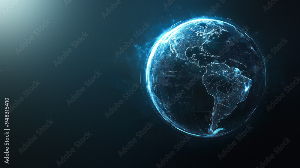 Earth with bright digital connections in outer space Earth with bright digital connections in outer space