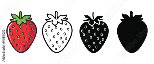 Strawberry vector illustration, outline, silhouette on white background.