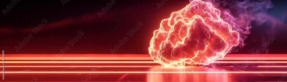 Fototapeta premium Bright orange and red flames against a solid black backdrop, with smoke rising in dramatic plumes