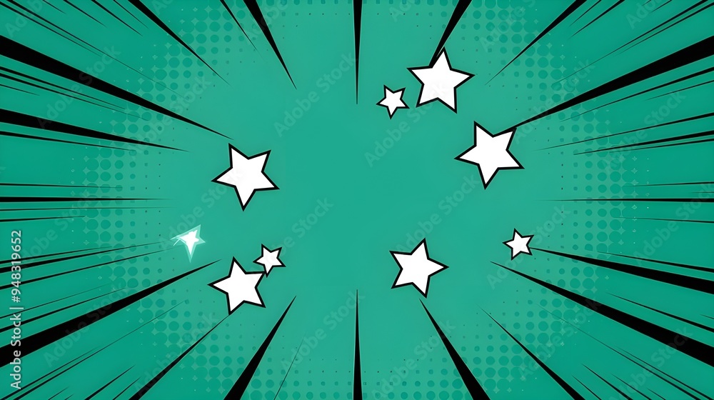 Fototapeta premium Pop art green background with star and lines, green comic background