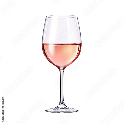 A beautiful glass of rose wine, elegantly showcasing its pink hues, perfect for romantic dinners or festive celebrations. photo