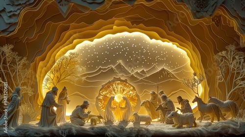 Nativity Scene Made from Intricate Paper Cutouts with Layered Textures

 photo