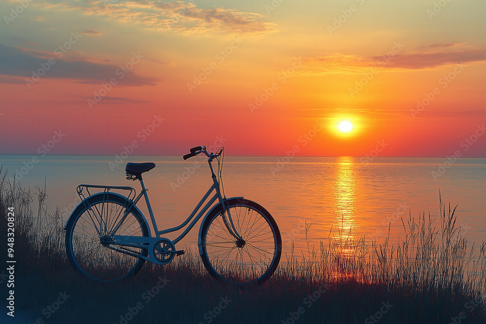 Naklejka premium Bike At Sunset