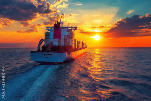 Cargo Ship At Sunset