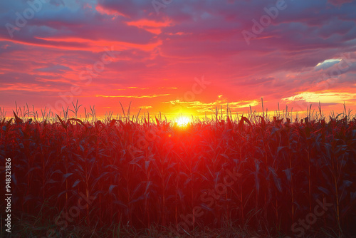 Corn Field At Sunset