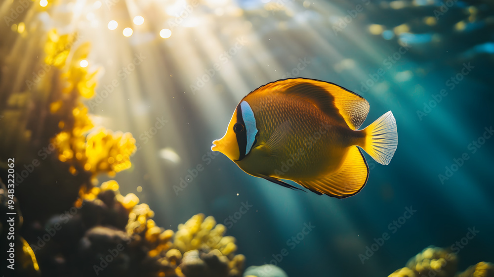 Naklejka premium Striking Clownfish in a Vibrant Coral Reef Underwater Seascape
