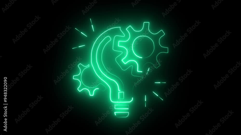 Neon Light bulb with Gear Inside icon animation. Simple and creative Business Idea concept icon . Neon Light bulb with Gear Inside icon animation. Simple and creative Business Idea concept icon .