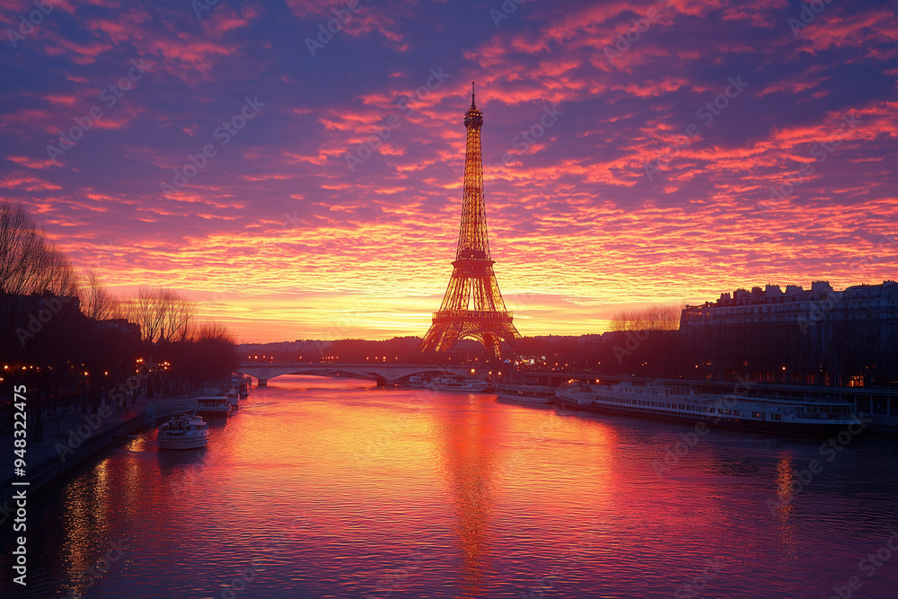 Fototapeta premium Eiffel Tower At Sunset