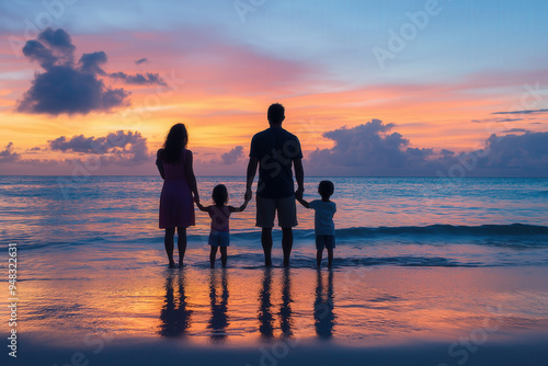 Family Silhouette At Sunset