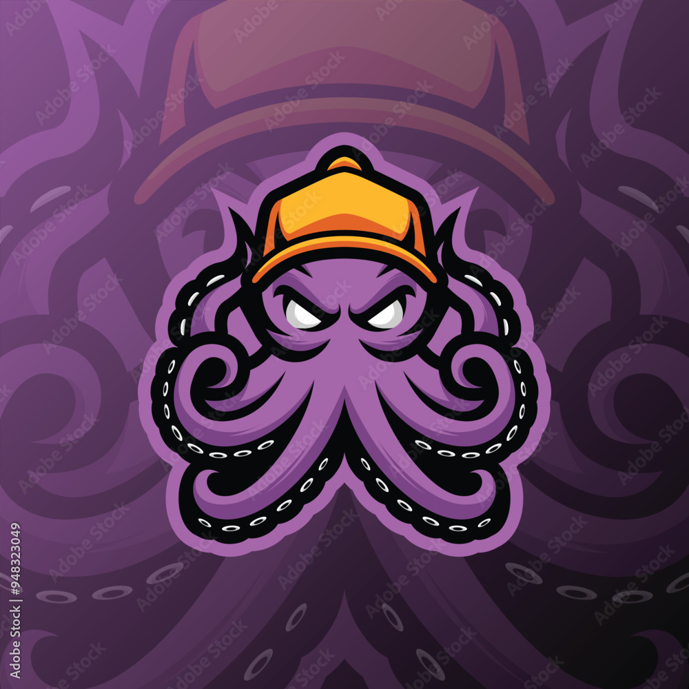 Fototapeta premium an octopus animal with an angry face wearing an orange hat