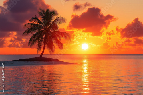 Island Palm At Sunset