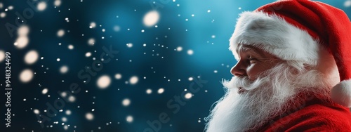 Santa Claus greeting card template and copy space.  Background with Saint Nicholas.  Merry Christmas and Happy New Year photo