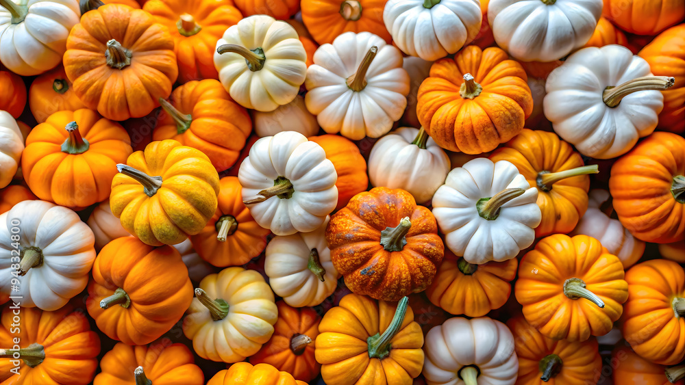 Collection of orange and white mini pumpkins Collection of orange and white mini pumpkins