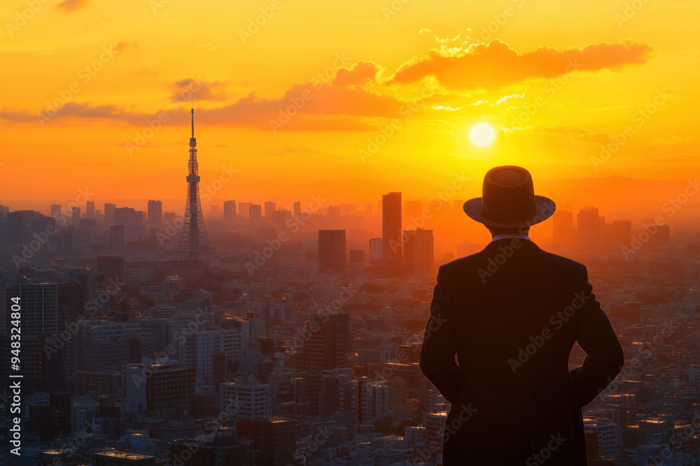 Man In City At Sunset Man In City At Sunset
