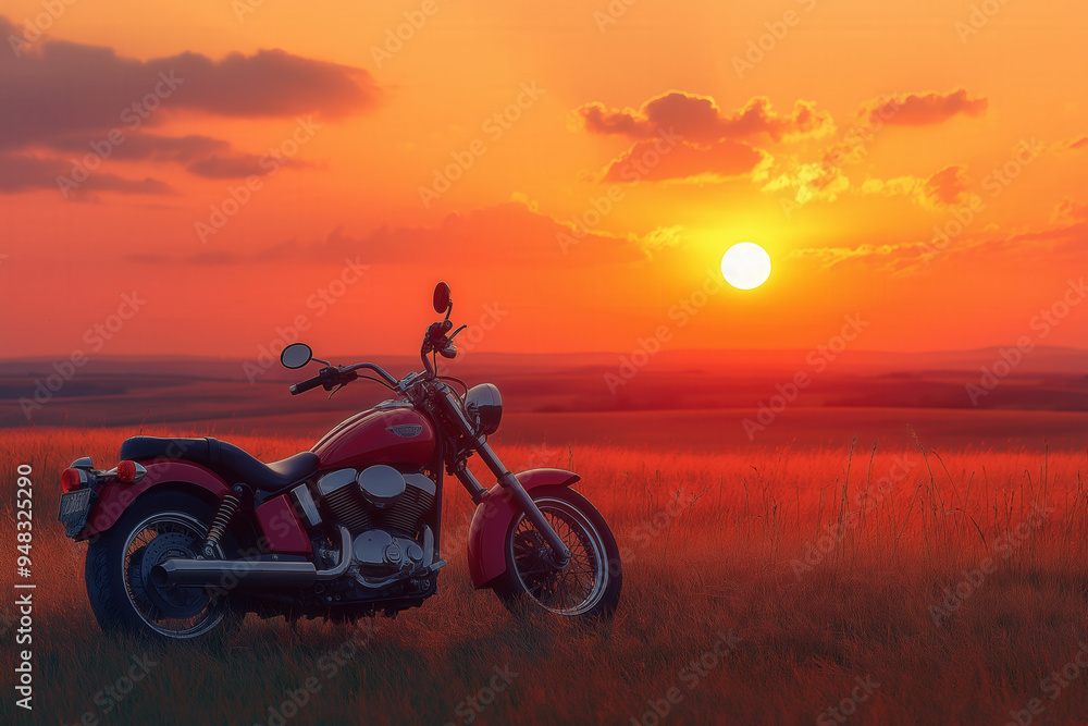 Fototapeta premium Motorcycle At Sunset