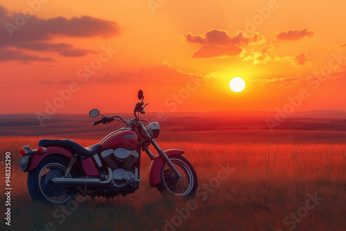 Motorcycle At Sunset