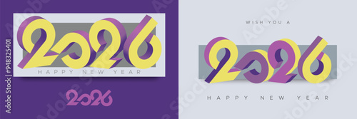 2026 new year greeting with 3D art number concept. Happy new year 2026 modern art banner template. 2026 new year art number on page paper