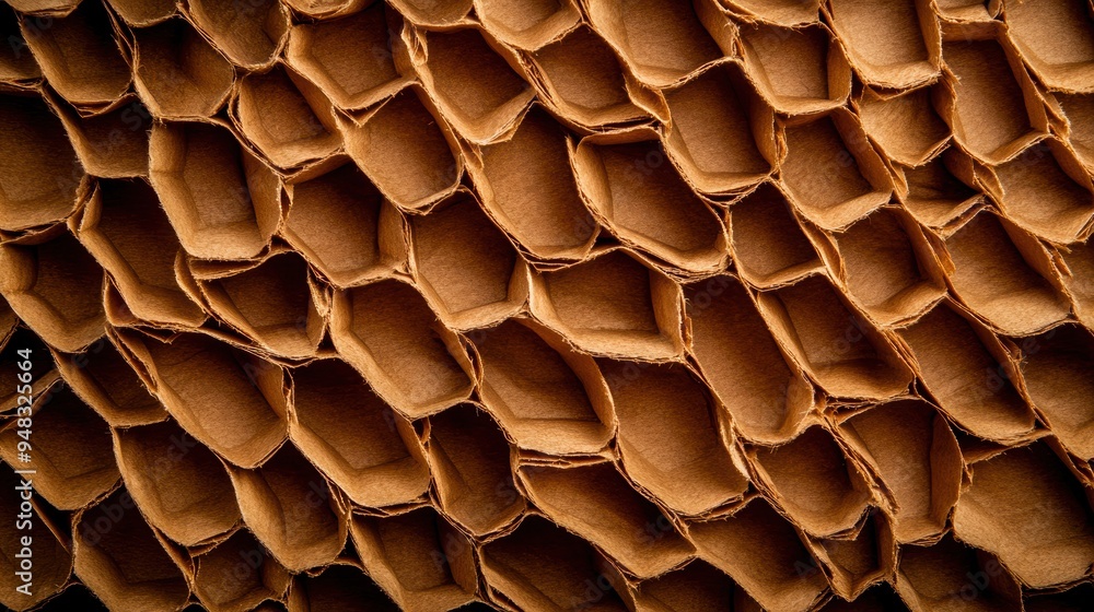 Fototapeta premium Overlapping layers of cardboard creating a textured, brown background, perfect for concepts focused on sustainability, recycling, and eco-friendly packaging