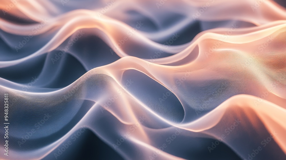 Fototapeta premium A mesmerizing abstract image of flowing, undulating waves in soft pastel hues of pink and blue. The texture evokes a sense of fluidity, movement, and ethereal beauty. The image can symbolize concepts 