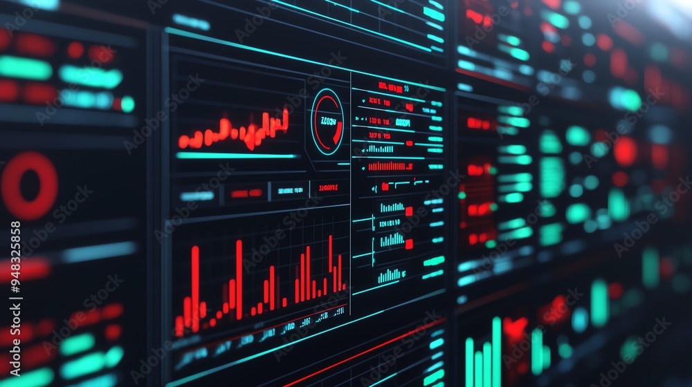Risk analysis, red and green indicators on a digital dashboard, 3D illustration Risk analysis, red and green indicators on a digital dashboard, 3D illustration