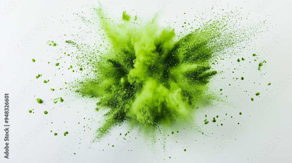 Green Powder Explosion On White Background Green Powder Explosion On White Background